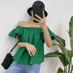 Women candy colors Ruffle Blouse 2026 Summer Butterfly Sleeve Shirt Elegant Office Lady Tops Blusa korean streetwear camisas