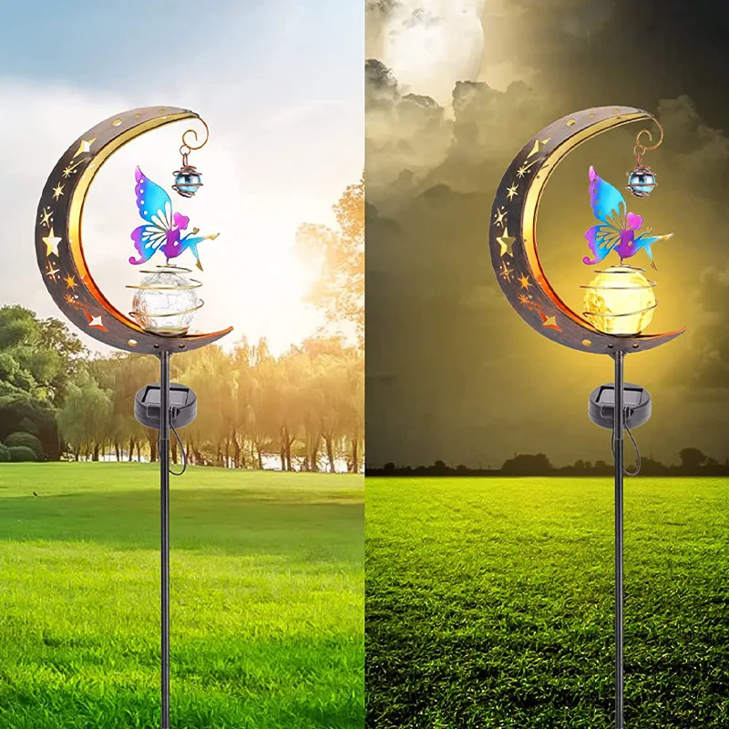 Animal Fairy Moon Solar Light Lawn Outdoor Ornament Creative Decorative Iron Hollow Crack Ball Lamp Angle Art Led Sunlight New