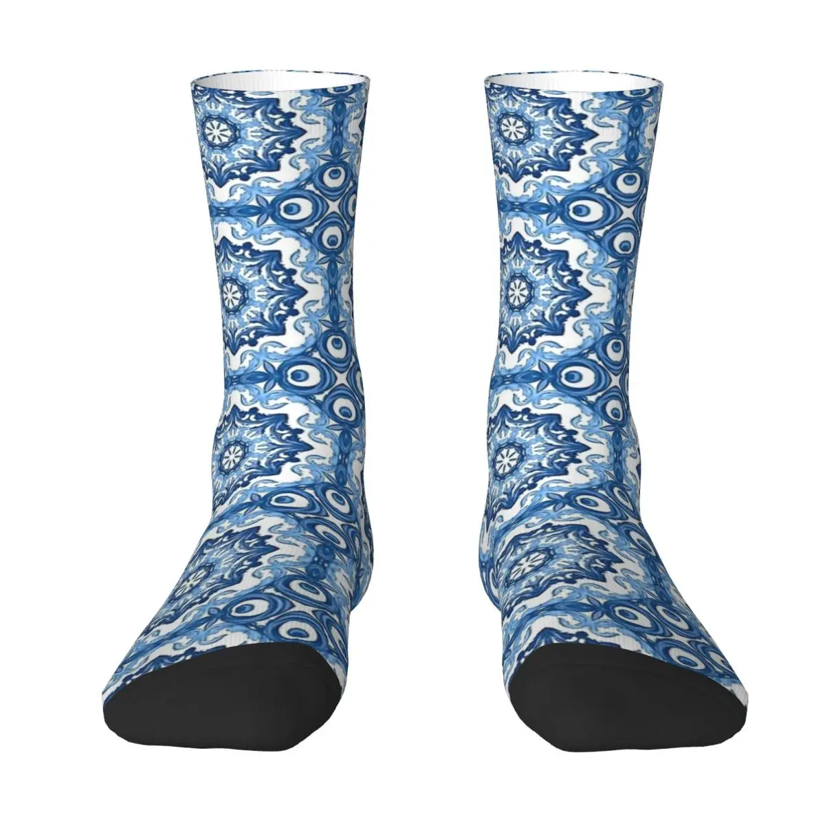 Women Men Socks Blue Ornate Floral Mediterranean Sicilian Tile Geometric Abstract Stockings Spring Funny Socks Anti Skid Socks