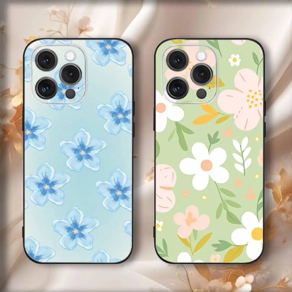 

Floral Pattern Phone Case For iPhone16,15,14,13,12,11,Pro,Max,Plus,X,XS,SE4,E,Mini,Soft Black Case