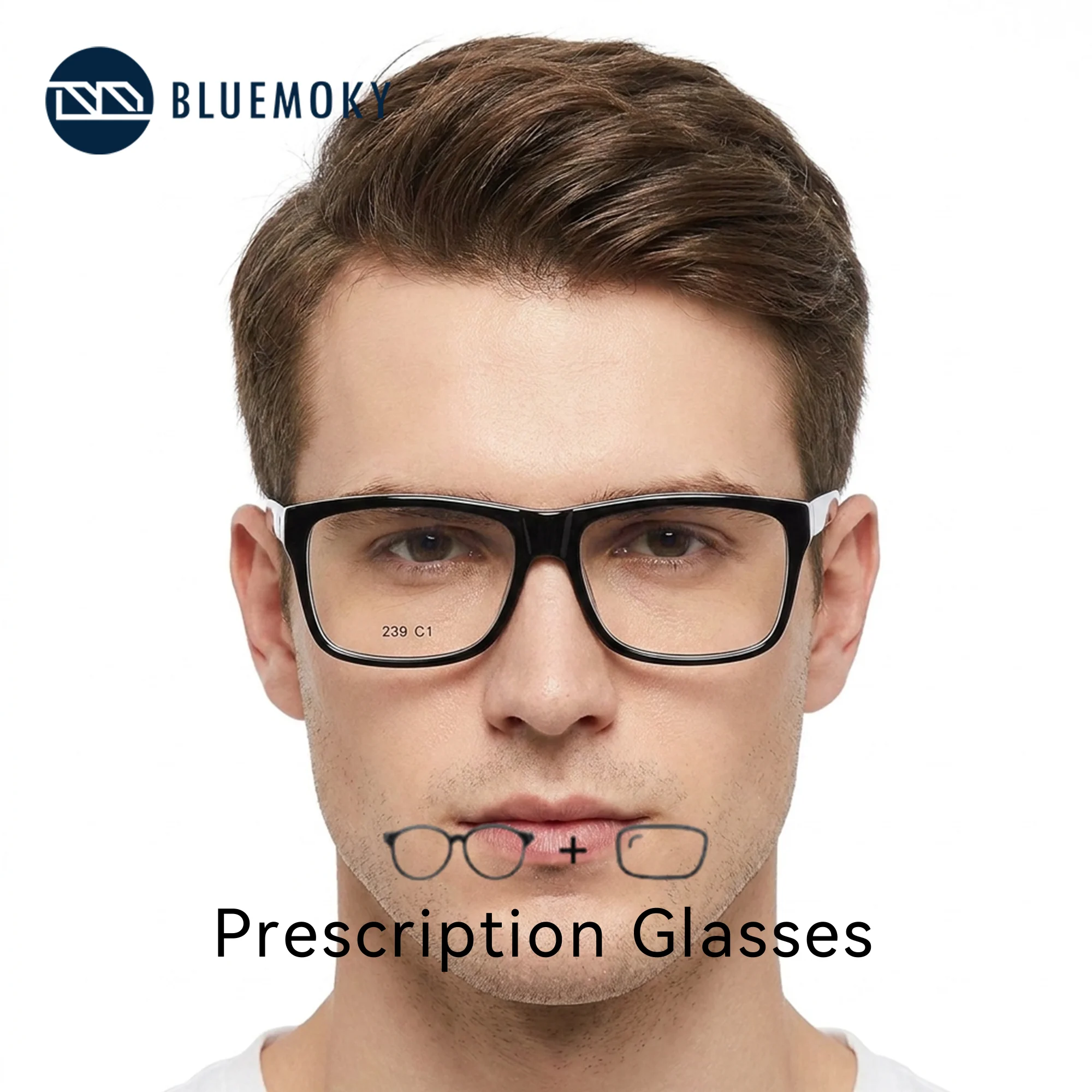 BLUEMOKY (XXS Size) Modish Acetate Prescription Glasses Men Square Optical Eyeglasses Anti Blue Light Myopia/Photochromic