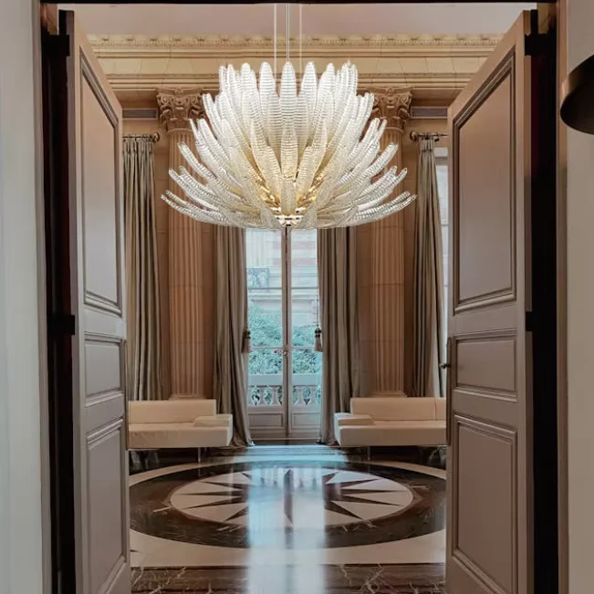 

Nordic Modern Ceiling Lighting Luxury Chandelier Led White Feather Glass Pendant Lights for Living Room