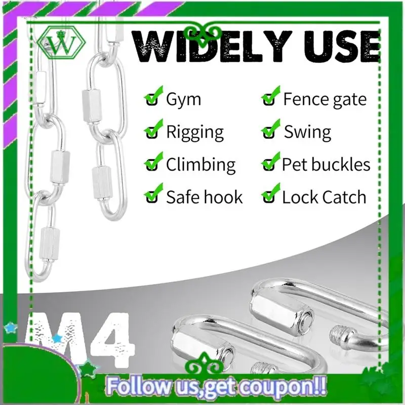 

Reliable-100 Pcs Quick Chain Link Heavy Duty Quick D Shape Link Connector Link For Chains Hammock Gym Outdoor Traveling Equipmen