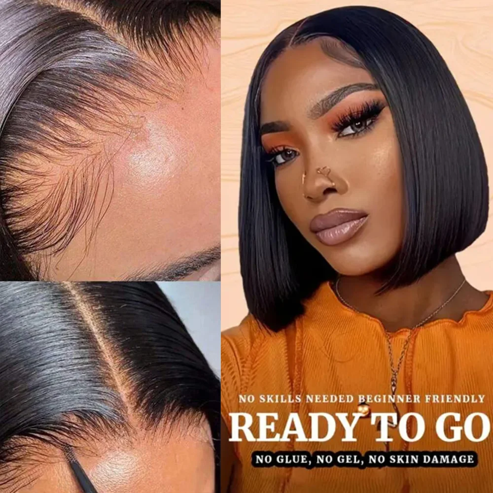 

6x4 Lace Glueless Bob Wig Human Hair Short Bob 7x5 Lace Pre Cut Wig Straigh Hair 8-16 Inch For Women Pre Plucked Natural Black