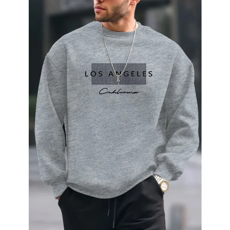 بلوفر رجالي كاجوال فضفاض للخريف والشتاء مطبوع عليه حروف لوس أنجلوس برقبة دائرية وأكمام طويلة #4