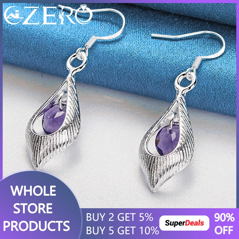 

ALIZERO 925 Sterling Silver AAA Purple Zirconia Shell Earrings For Women Drop Earring Wedding Engagement Fashion Party Jewelry