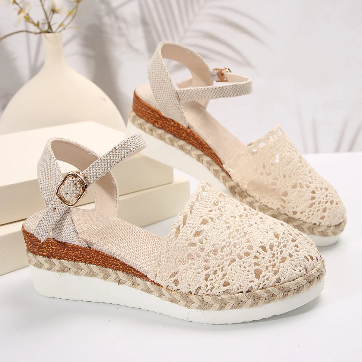 Sandalias De lona con cuña para Mujer, alpargatas informales a la moda con plataforma, novedad De verano, 2024