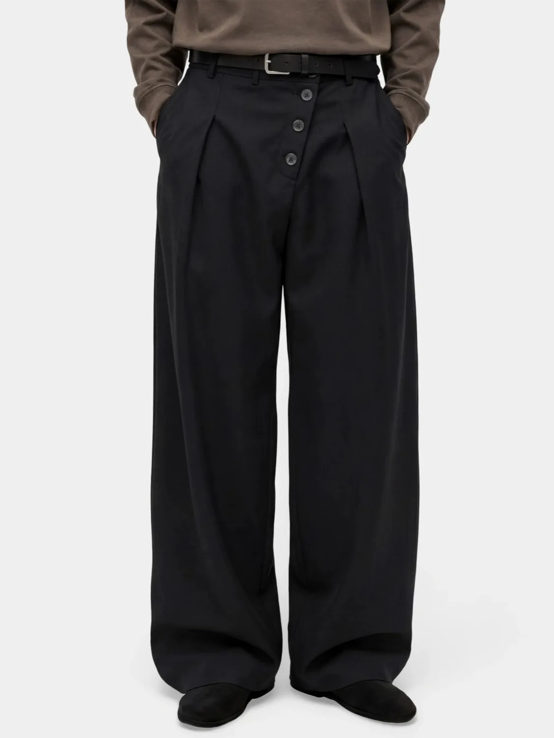 Retro American Design Feel Buttoned Knife  Wide Leg Pants Men Women Casual Trousers Straight Cut High Waist Vintage Style