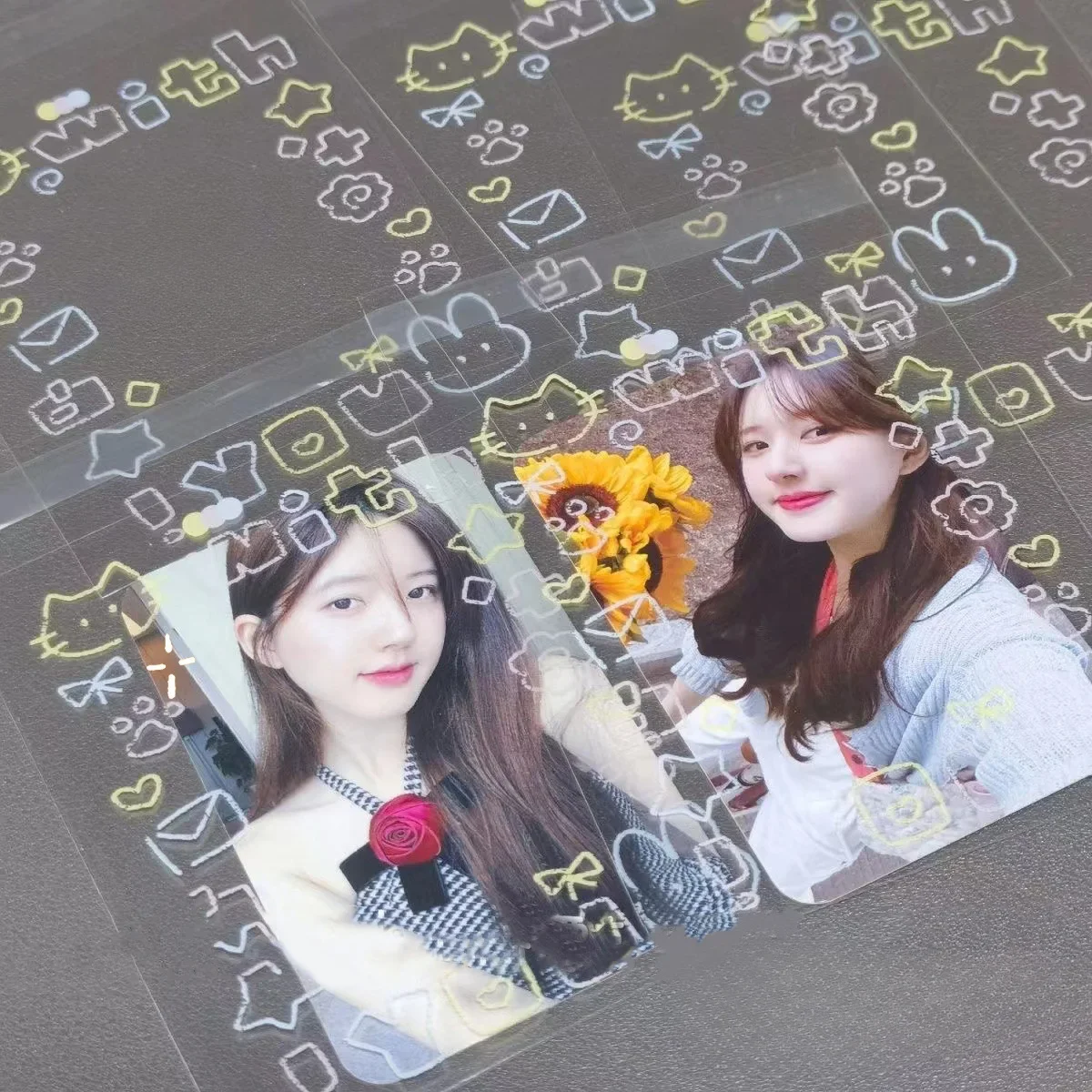 Imagem -04 - Coreano Transparente Auto-adesivo Cat Opp Bolsa Linha de Cores Bonito Kpop Photo Card Menina Venda Faça Você Mesmo Embalagem de Bolso 50 Pcs