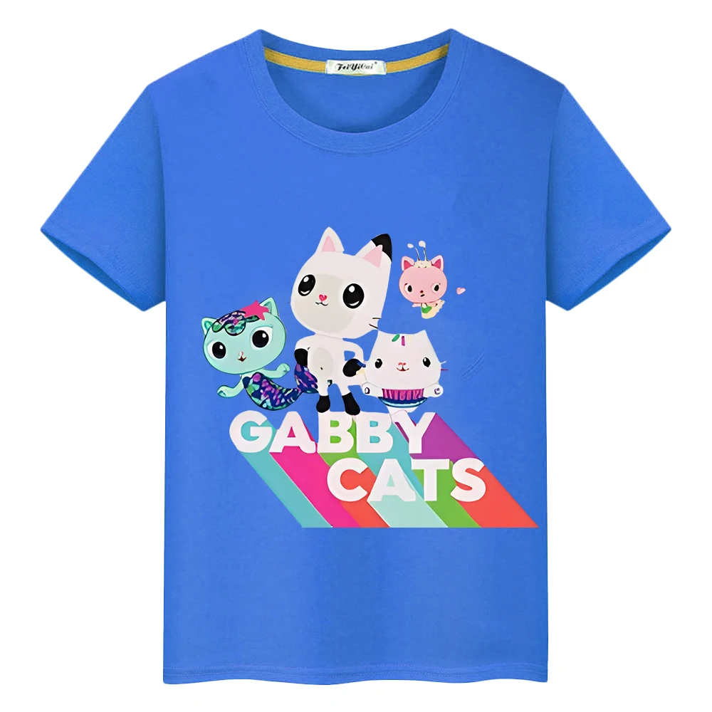 Gabbys Dollhouse Kawaii Short Sleeve 100% Cotton Print T-Shirts y2k one piece anime T-shirt Games TShirts Tops kids clothes girl