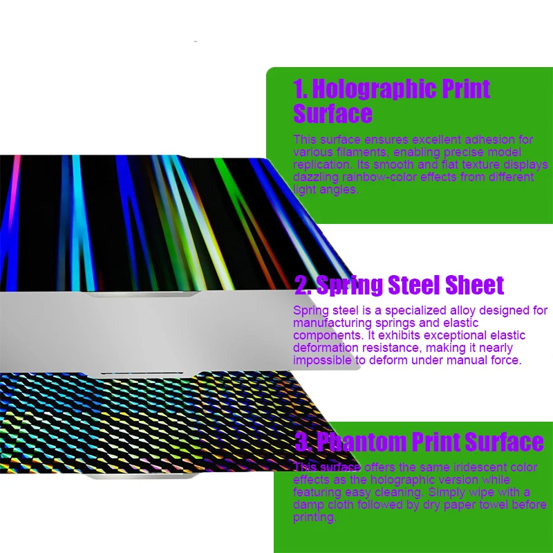 PEI Spring Steel Build Plate for 3D Printer - Holographic/Phantom & Smooth Dual-Sided Magnetic Print Surface 235x235mm 257x257mm