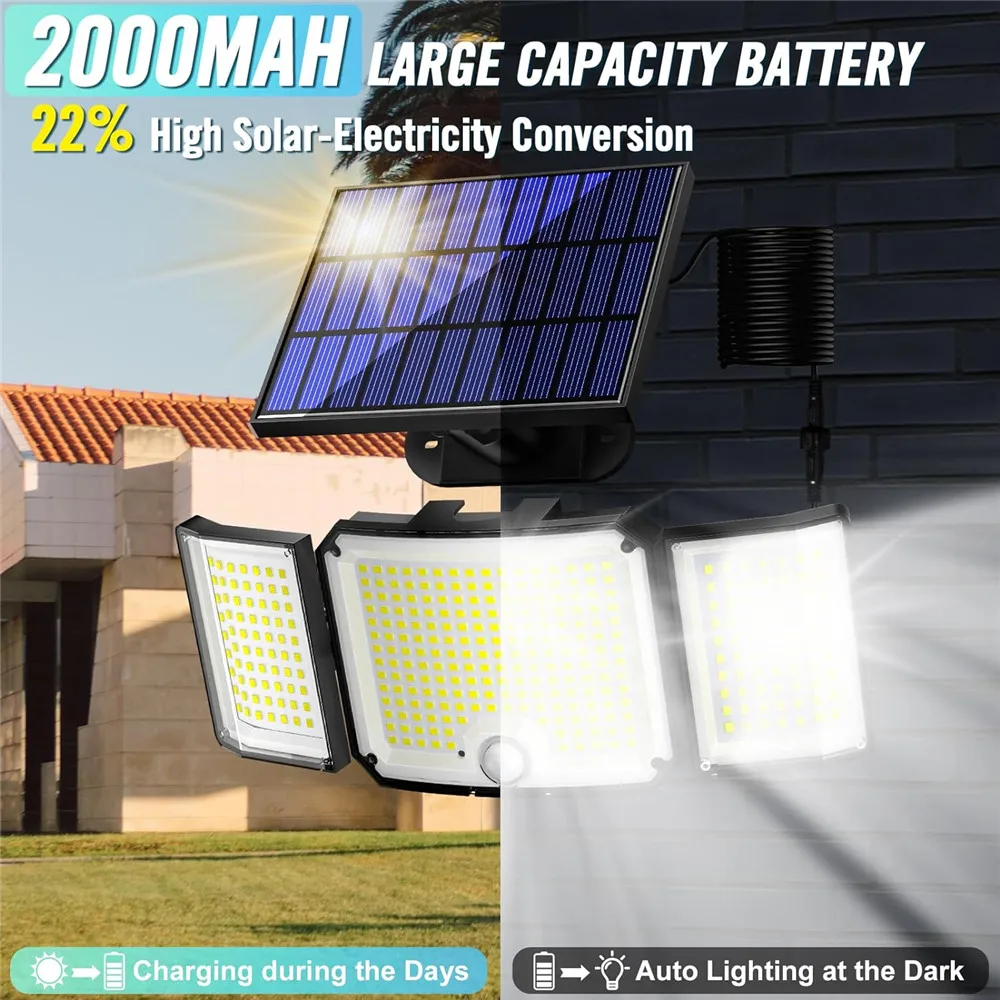 346LED Solar Light Outdoor Waterproof with Motion Sensor Floodlight Remote Control 3 Modes for Patio Garage Backyard