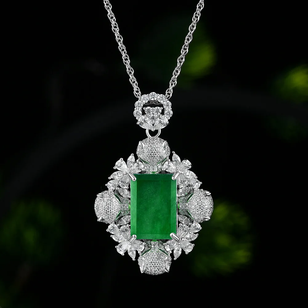 

New S925 Silver Rectangular 12 * 17 Jade Green Brand Light Luxury Green Pendant Light Luxury Ins Wedding Jewelry