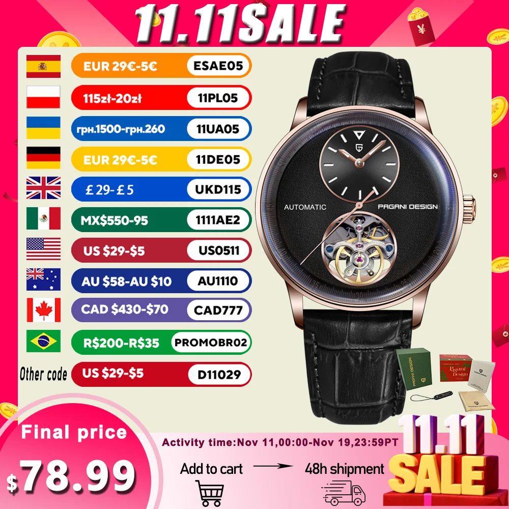 

PAGANI DESIGN Watches Men 2025 New Luxury Mechanical Automatic Men Watch Tourbillon Waterproof Sapphire Crystal Stainless Steel