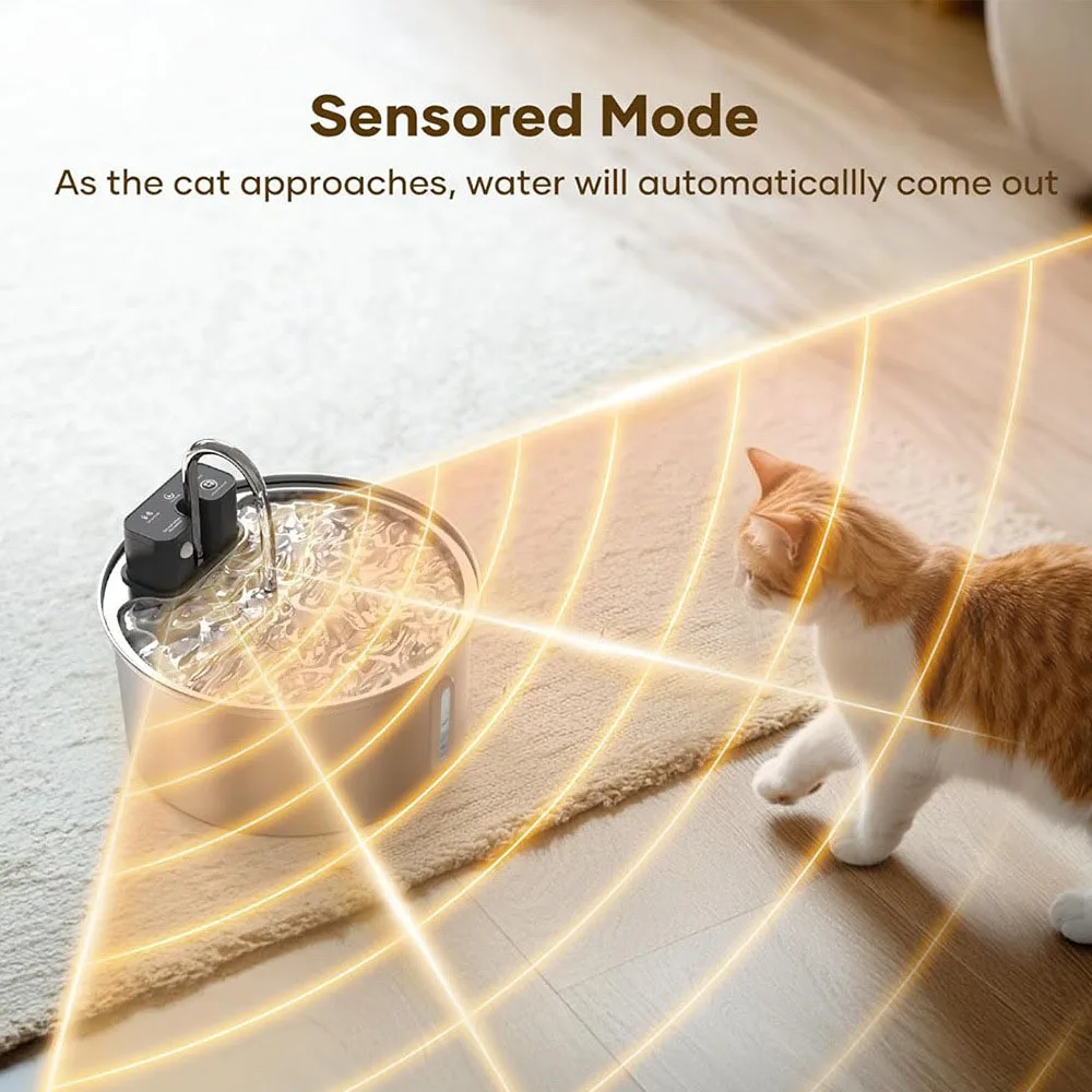 3.2L Stainless Steel Wireless Smart Automatic Pet Fountain Cat Dog Water Feeder Live Water Filter Capacity Solid Pattern