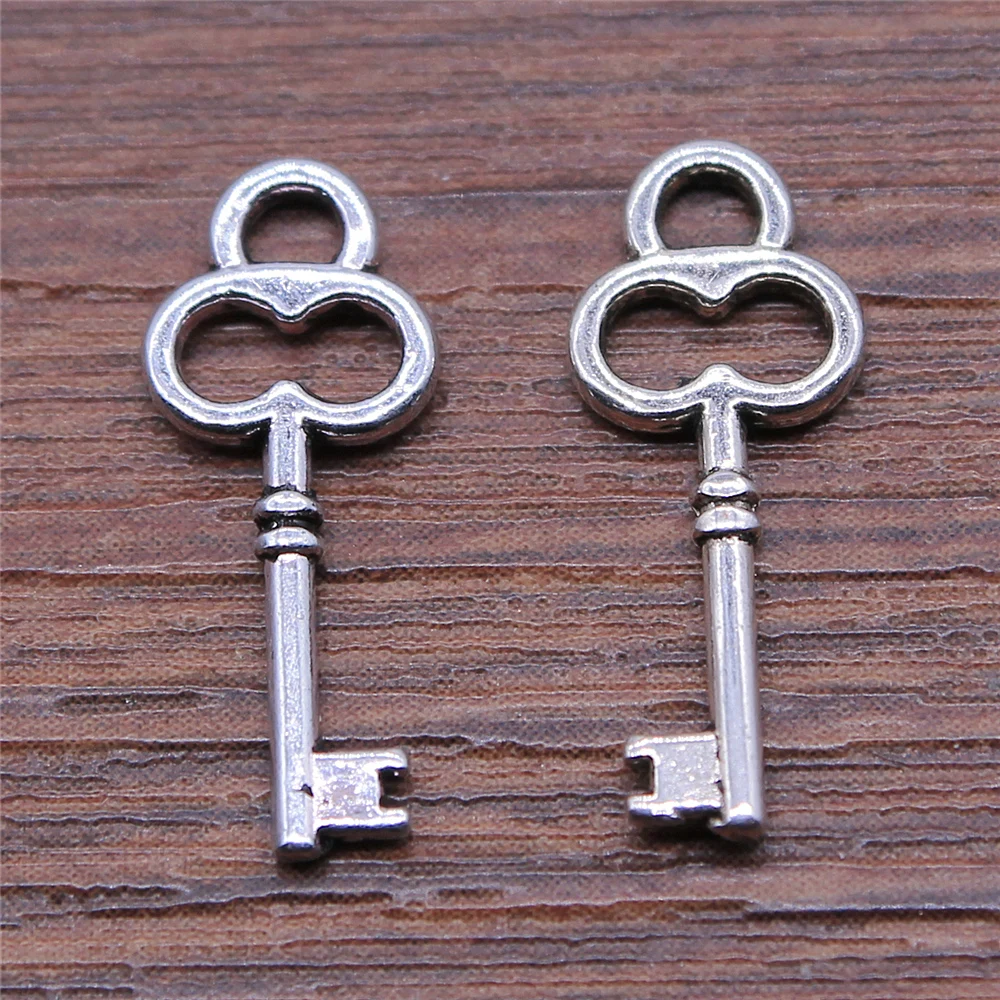 WYSIWYG 40pcs 7x17mm Key Charms Pendant For Jewelry Making Antique Silver Color Alloy Jewelry Accessories