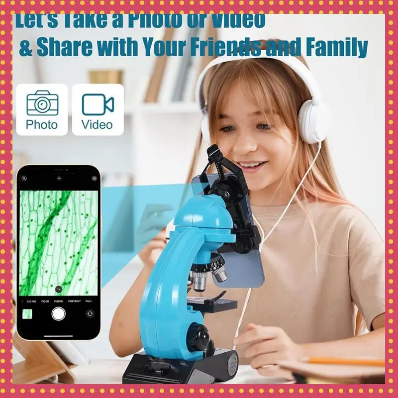 

B74A Microscope For Kids, 1200X Kids Microscope Kit, Double LED Light With Phone Stand, Science STEM Toys Gift For Kids
