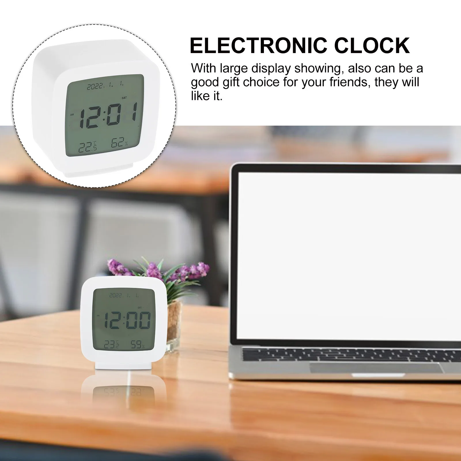 

Minimalist Large Display Digital Alarm Clock For Bedroom Office Electronic Clock With Hygrothermograph Powered Plastic