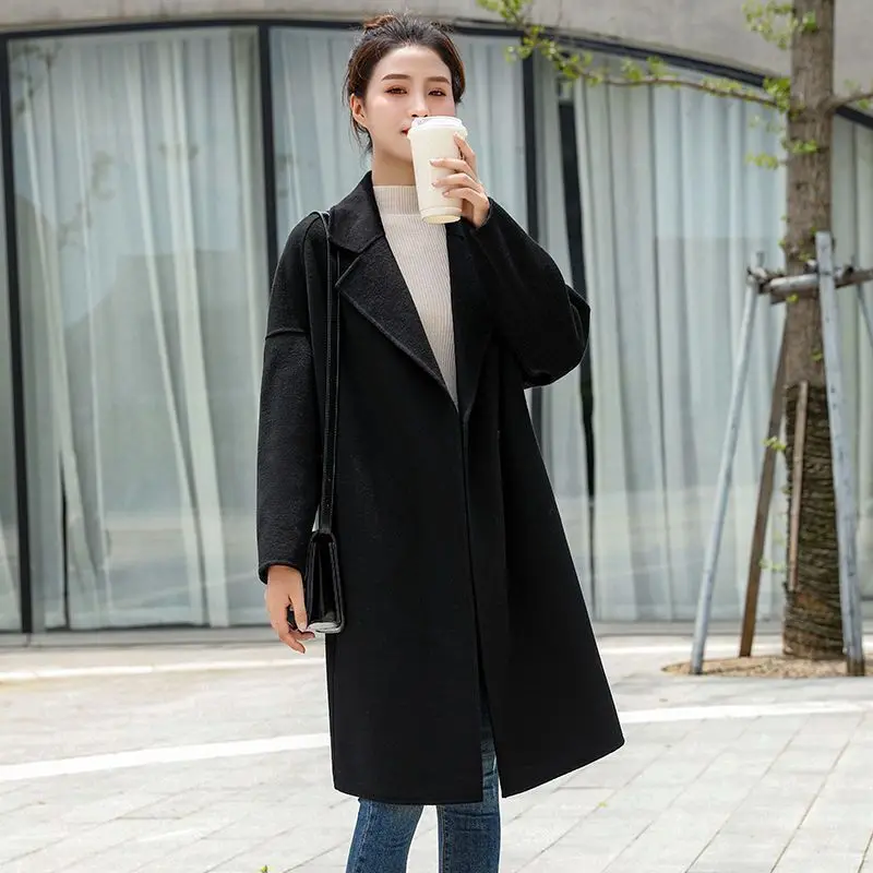 

Женское шерстяное пальто для похудения 2025 г., высококачественное пальто средней длины, осенне-зимний женский плащ для полной фигуры