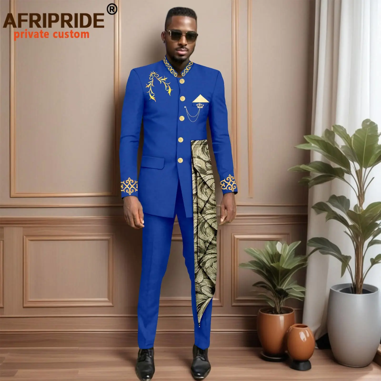 Men`s Business Suits Slim Fit Single Breasted Lined Embroidery Blazer and Pants 2 Piece Set Dashiki Outfits Wedding 2516045