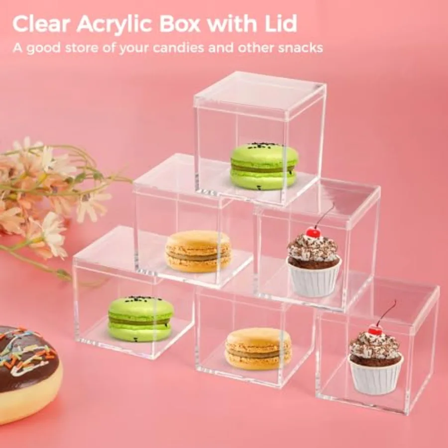 18 قطعة صناديق أكريليك شفافة صناديق شفافة صغيرة مع أغطية 2.2x2.2x2.2 في صندوق عرض مربع مكعب بلاستيكي حاوية شفافة