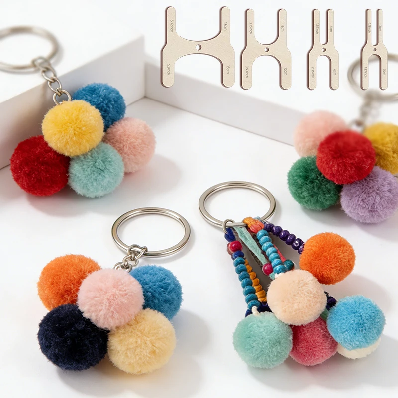 YOMDID 4-teiliges Holz-Pompon-Herstellungsset DIY - Set mit 4 Größen zum Basteln von Pompons, Geeignet für Häkeln von Flauschigen Bällen