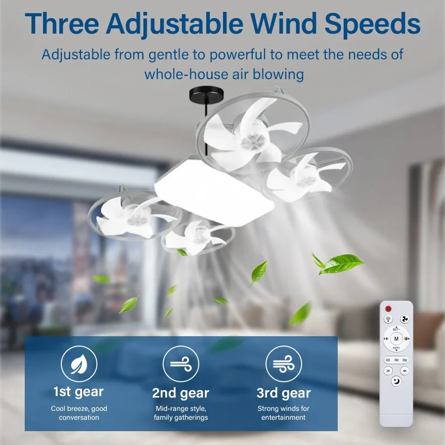 

Потолочный вентилятор-светильник E27 с пультом ДУ, 4 лопасти, бесшумный, 3 скорости, диммируемый, для дома, ресторана, гостиной