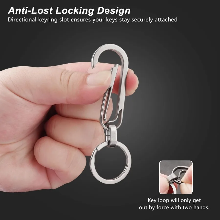 مشبك سلسلة مفاتيح من التيتانيوم مع حلقة مفاتيح 2 Ih مشبك مفاتيح صغير عالي التحمل مشبك حزام للمفاتيح