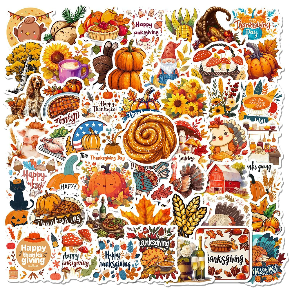 10/30/50PCS Wheat Thanksgiving Sticker Autumn Harvest Festival Celebration Graffiti Decoration Suitcase Refrigerator Decal Toy