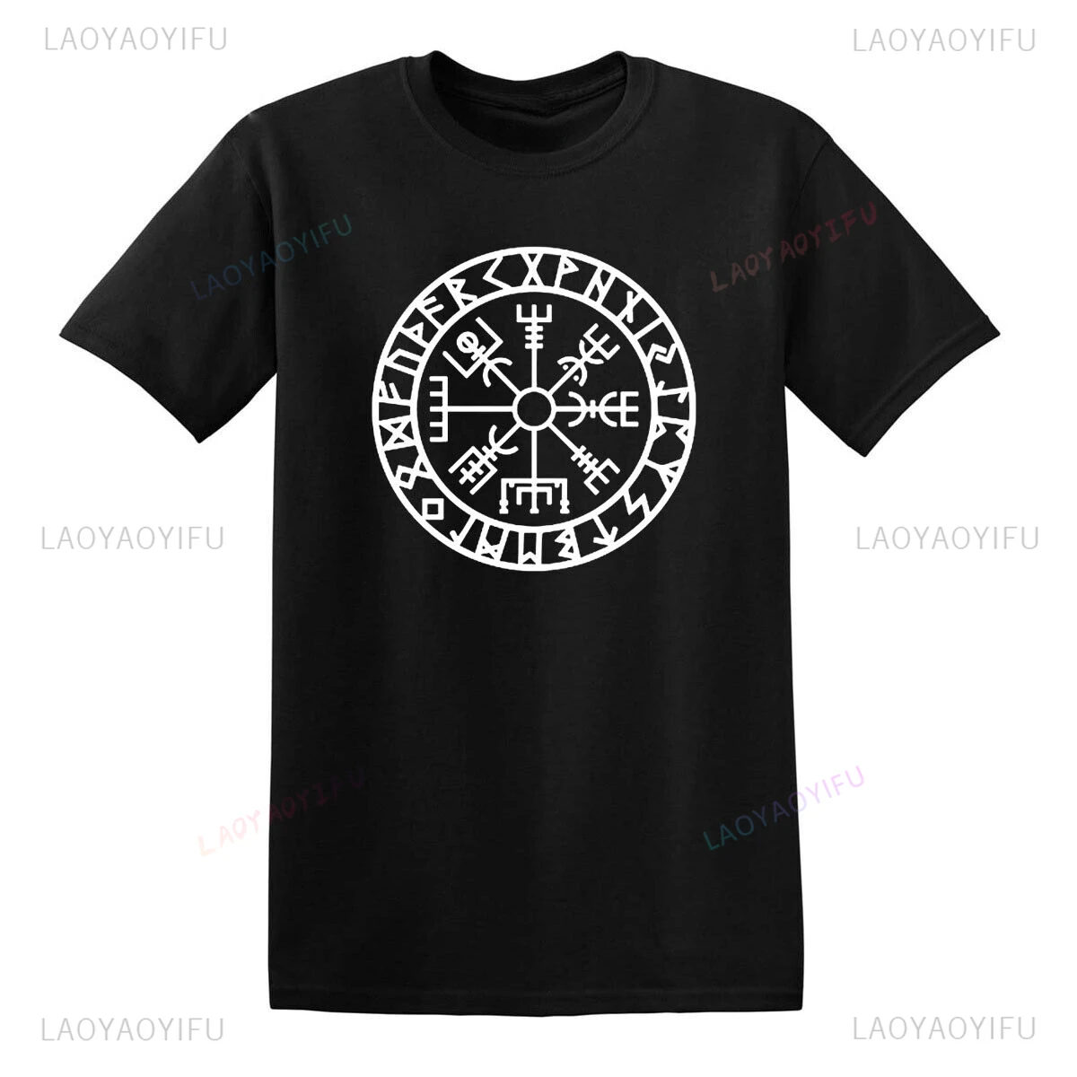 VEGVISIR Compass Viking Celtic T-shirt Norwegian Sol Odin Tribe Tattoo Casual Cotton T-shirt Top