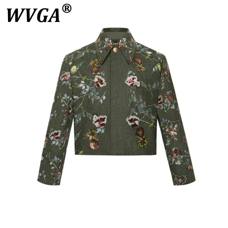 

WVGA Short Jacket Spring Autumn New Man Tide Heavy Plant Sequin Embroidery Trendy Niche Casual Long Sleeve Denim Coat Ins W10528