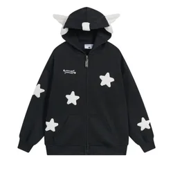 Y2k Streetwear Retro Star Zip Up Hoodies Women Men Fashion Brand Cardigan Jacket Printed Zipper Hoodies