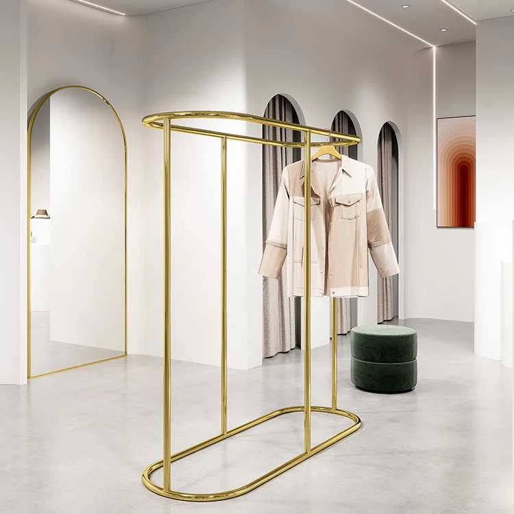 Clothing Store Display Rack Metal Clothes Stand Standing Garment Shelves Stainless Steel Luxury Gold Clothing Rack for Boutique