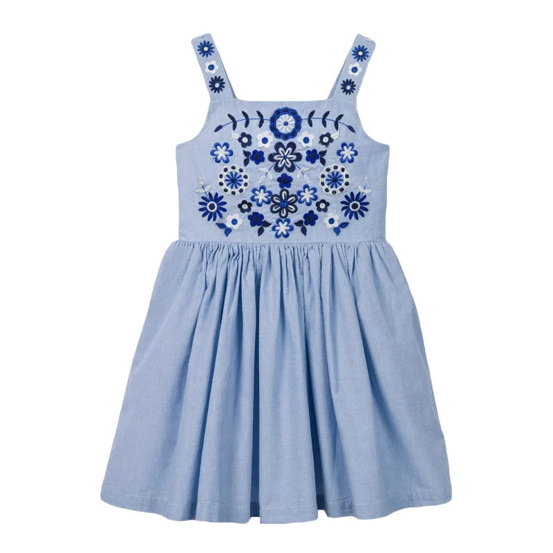 

4Colors Princess Dresses for Girs Summer Clothes Sleeveless Cartoon Embroidery Flowers Dresses Kids Children's Clothing