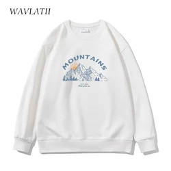 WAVLATII New Women Black Sporty Sweatshirts Female Dark Grey Casual Mountains Printed Hoodies Lady White Oversized Tops WH2223