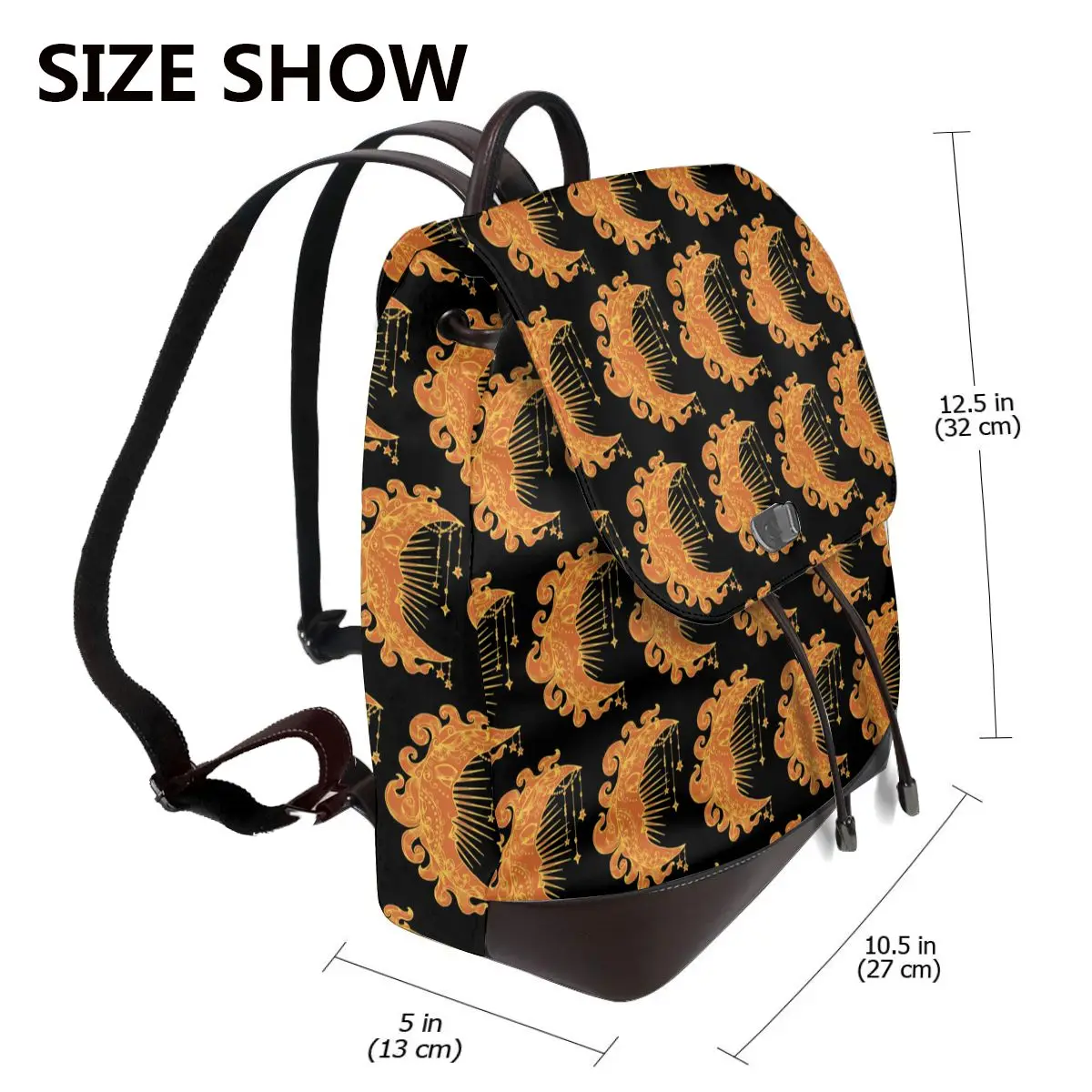 Witchy Mystic Moon Face Stars Sun Bookbag School Student Bags Hiking Travel Daypack for Women Fashion Derma Backpack