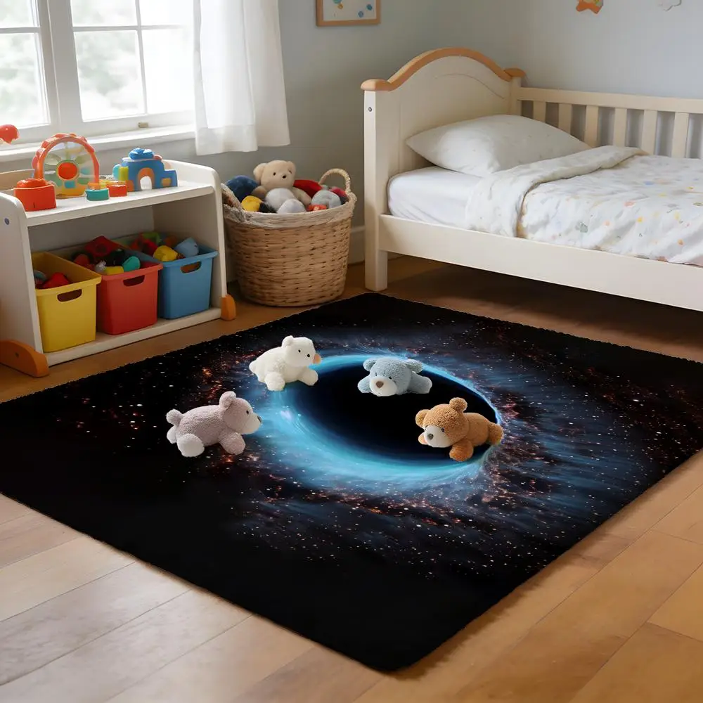 

Floor Mat Soft Flannel Rug Non-Slip Absorbent Mat for Bathroom Bedroom Home Decor Cosmic Nebula Star Black Hole