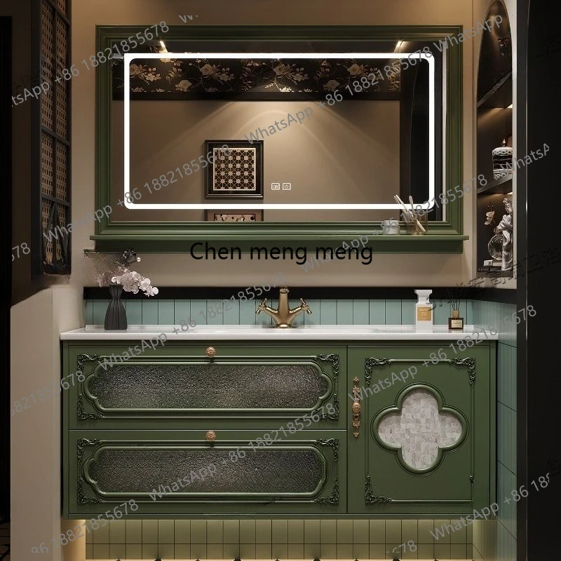 

French Vintage Bathroom Cabinets Green Oak Ceramic Bathroom Cabinets Integrated Basin Home Furniture Mobili Da Bagno