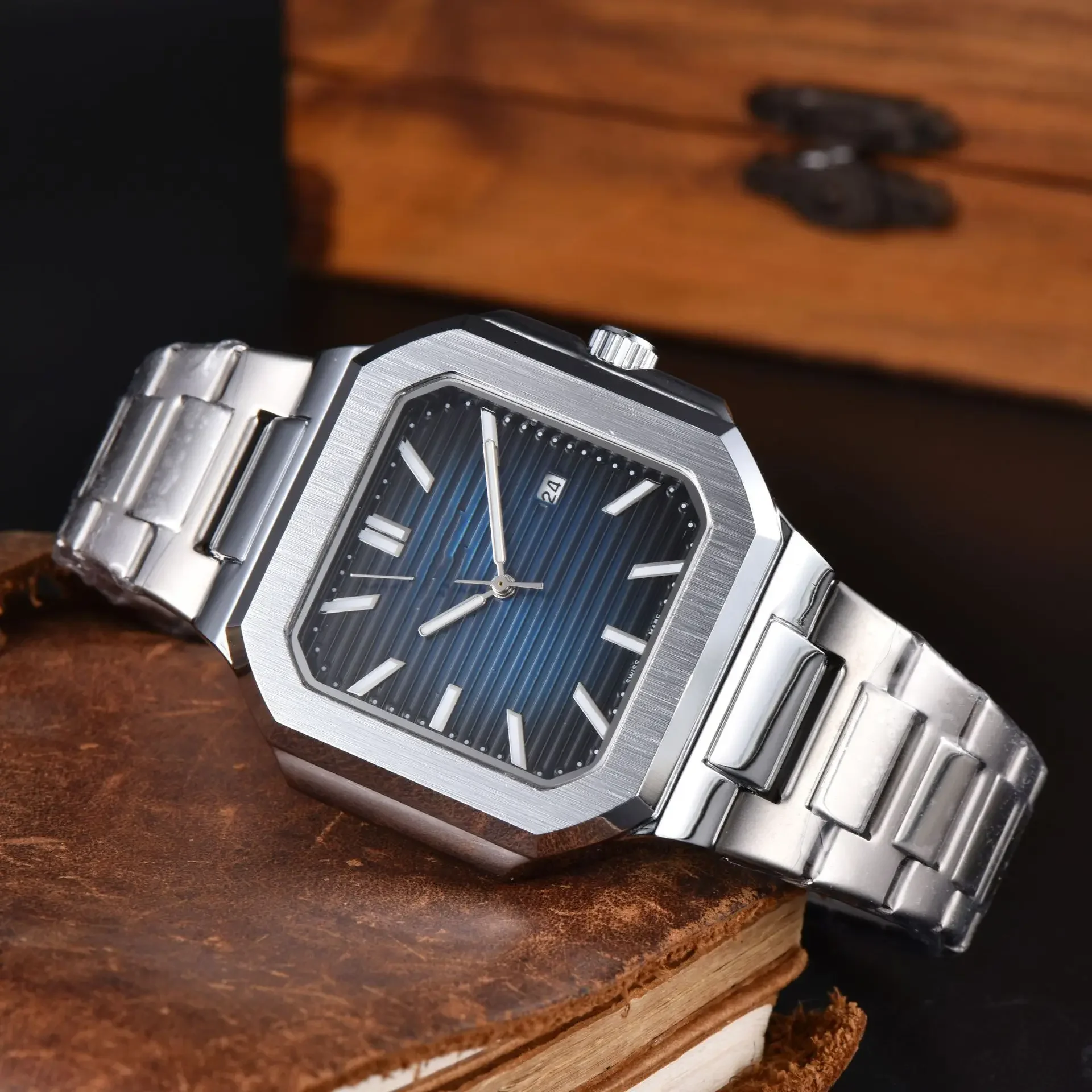 Sports Stainless Steel Quartz Watch Square Steel Case Blue Aseptic Watch Automatic Movement NH Fashion Date Gift Men's Watch