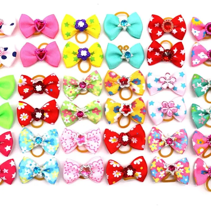 100Pcs/lot Pet Hair Bows Dog Headwear Leather Band Wholesale Dog Stuff Grooming  Dog Assessories