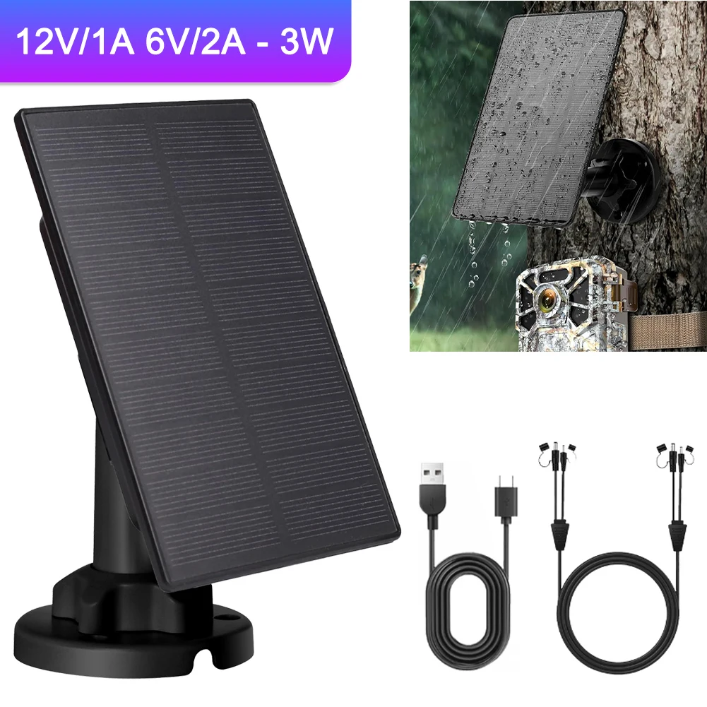 3W 12V/6V Solar Panel Charger IP66 Waterproof Build-in 5000mAH Battery Trail Cam Solar Panel 360° Rotation Camera Solar Panel