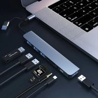 8-in-2 USB3.0 USB-C Hub Docking Station USB Adapter with USB3.0*2 USB2.0*2 USB-C SD/TF Card Reader Slot 3.5mm Audio Multiports