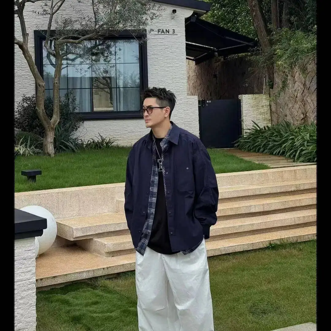 

Men's Shirts Coat 2026 Spring Jacket Fake Two Piece Cardigan Design Loose Versatile Casual Jacket Outerwear