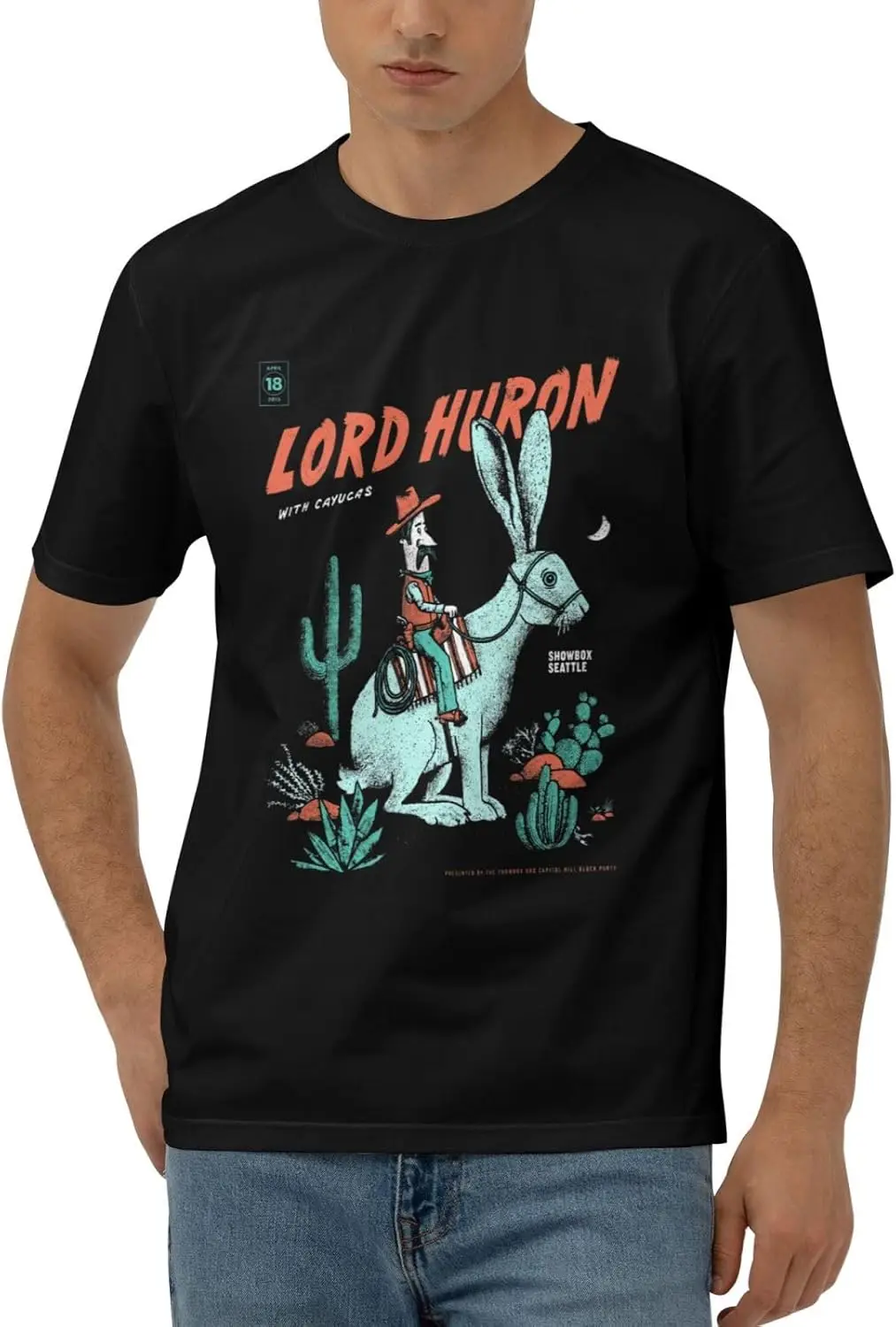 Lord Music Huron Shirt for Man Soft Short Sleeve Crew Neck Cotton Tshirts Personalized Graphic Tees Tops Black