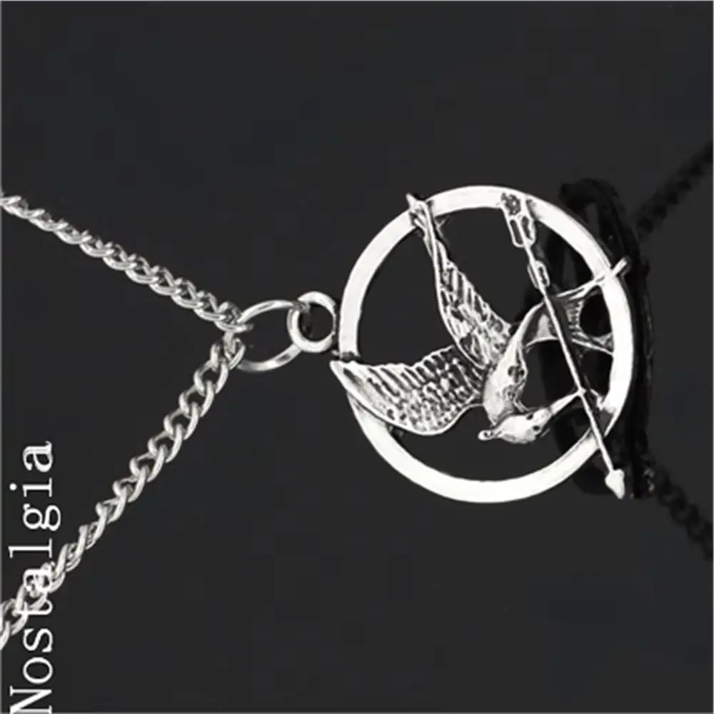he Hunger Games Metal Pendant Necklace Jewelry Accessories Circular Shape Vintage Punk Mocking Bird Necklaces For Men Women