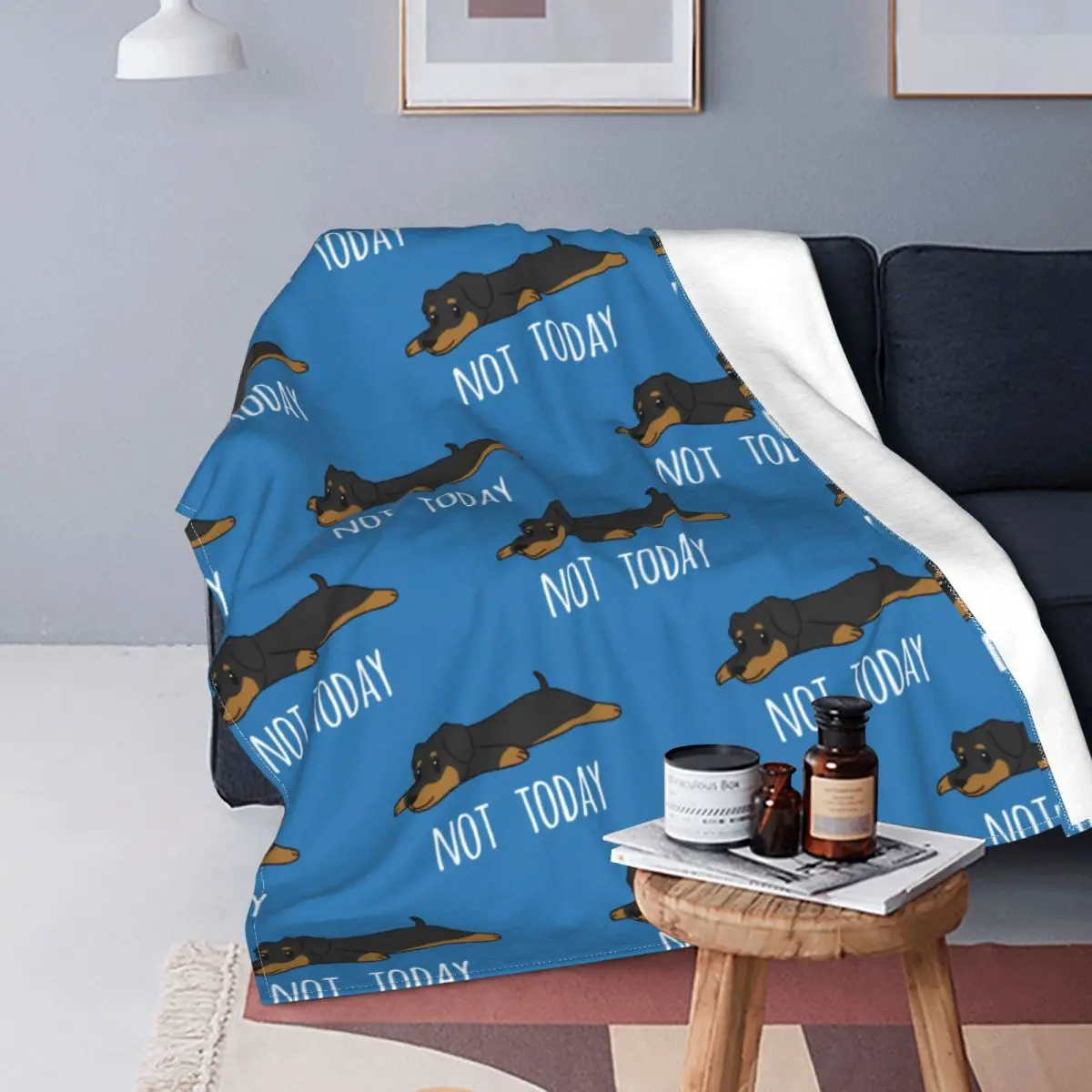 Funny Not Today Dachshund Dog Flannel Blankets Customized Throw Blanket for Home Hotel Sofa 200x150cm Bedspread