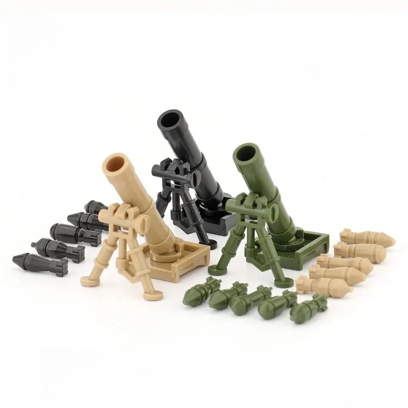 WW2 Militär Mörser Pistolen Armee Soldat Waffen Pistole Teile Mini Brinquedos Figuren Zubehör Baustein Ziegel Modell Spielzeug