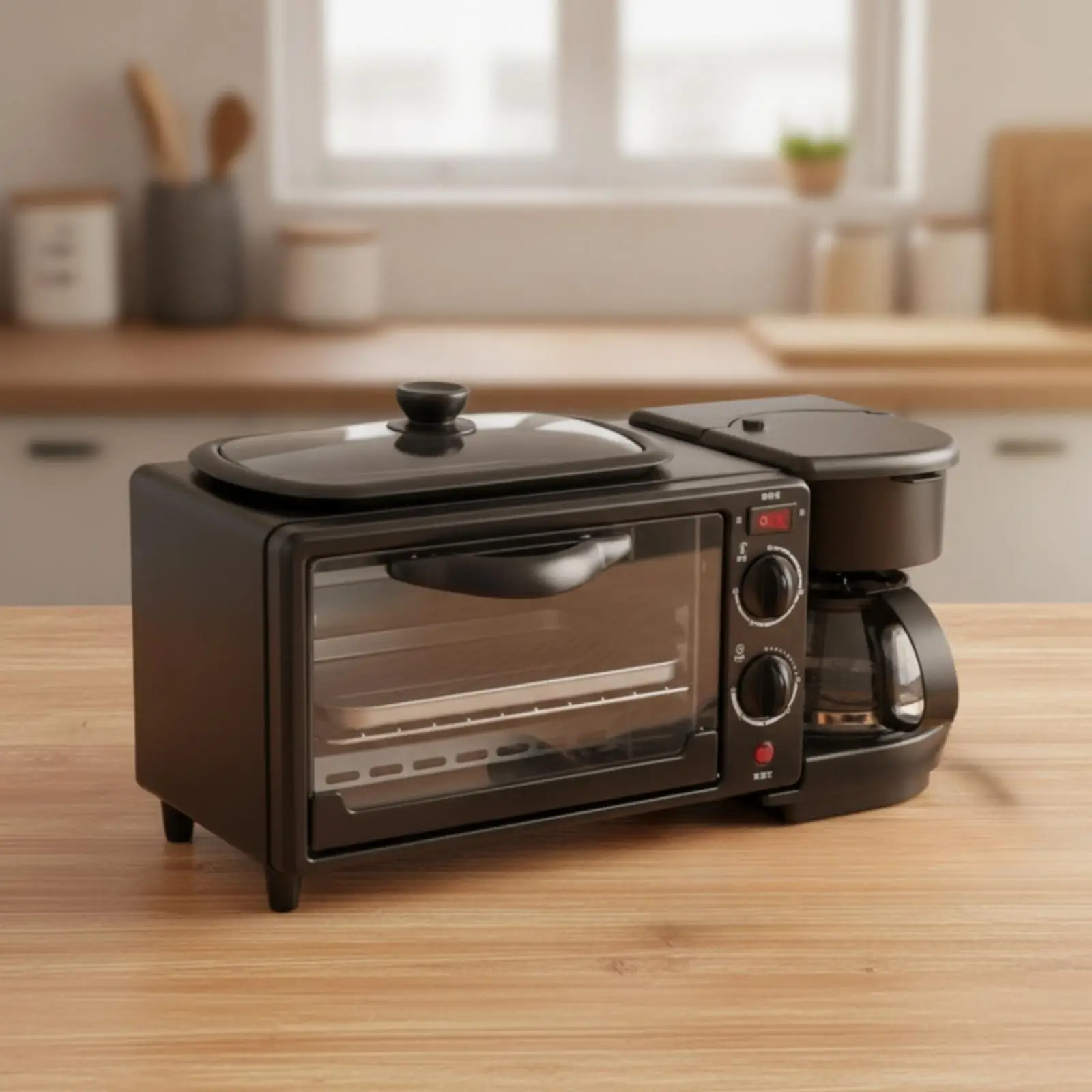 3-in-1 Breakfast Machine Compact 3-in-1 Breakfast Station Toaster Oven Countertop Appliance Simple Controls