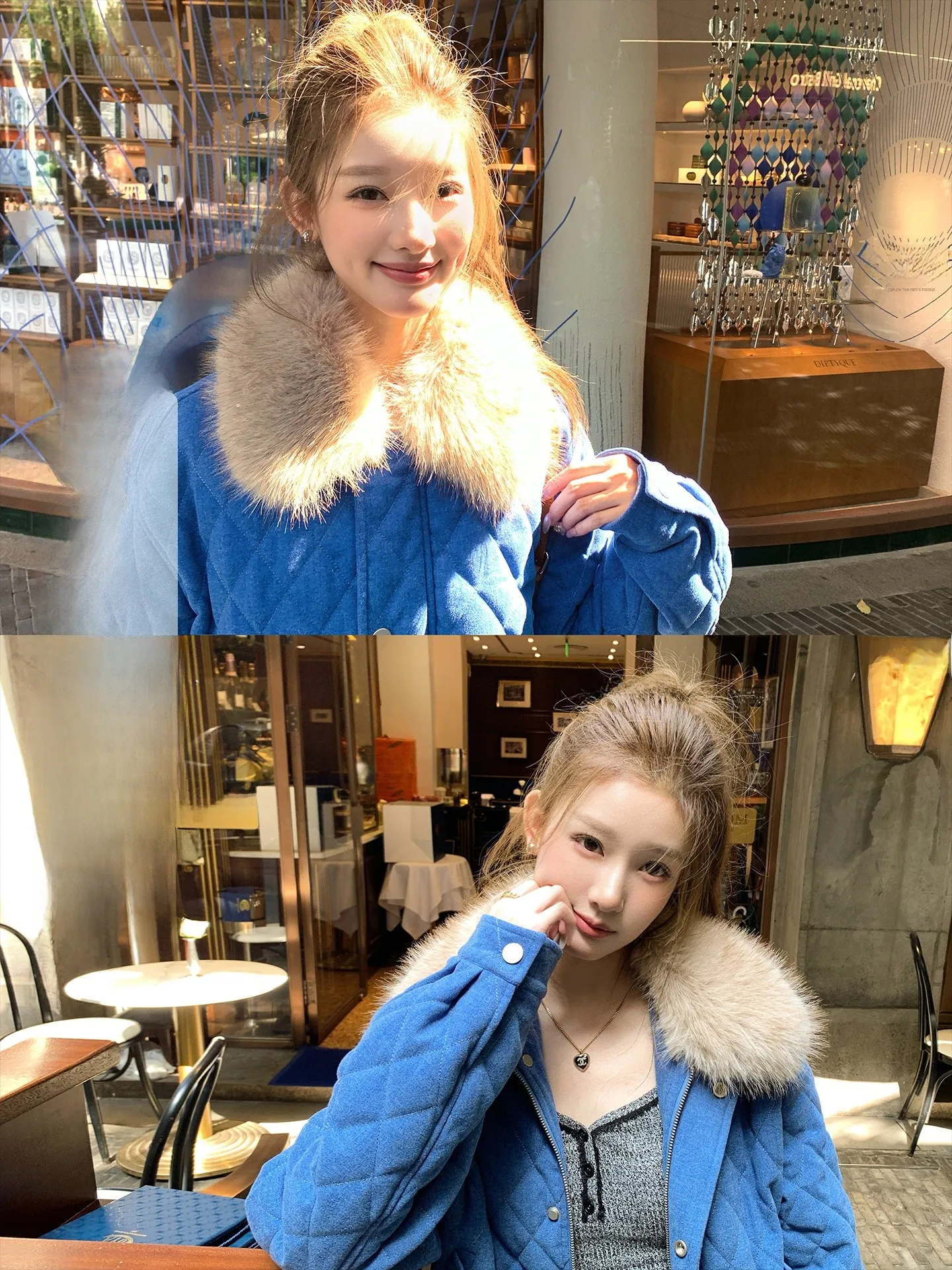 

LIONE ort Quilted Cotton Jaet with Fur Collar Eco-friendly Diamond Pattern Women's Faion Outerwear Korean Sle Slim Fit