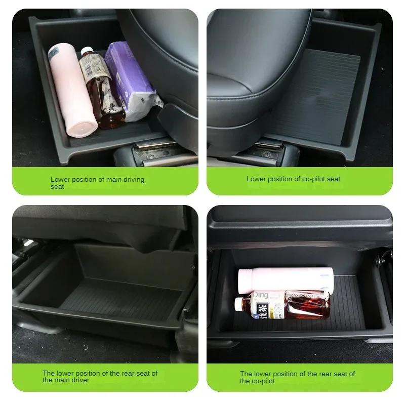 For Tesla Model X 2023 Under Seat Storage Organizer Box TPE + ABS Dual Layers Case Underseat Drawer Tray Interior Accessories